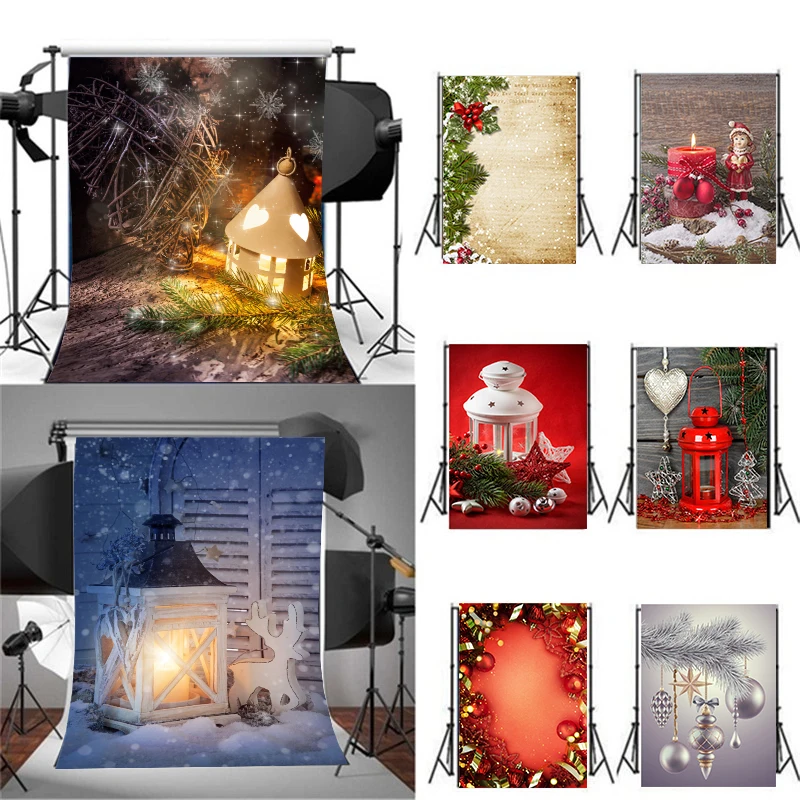 

Nitree Christmas Lantern Balls Snowflake Light Spot Pine Wood Red Backdrop Photography Background Photo Studio Props Vinyl