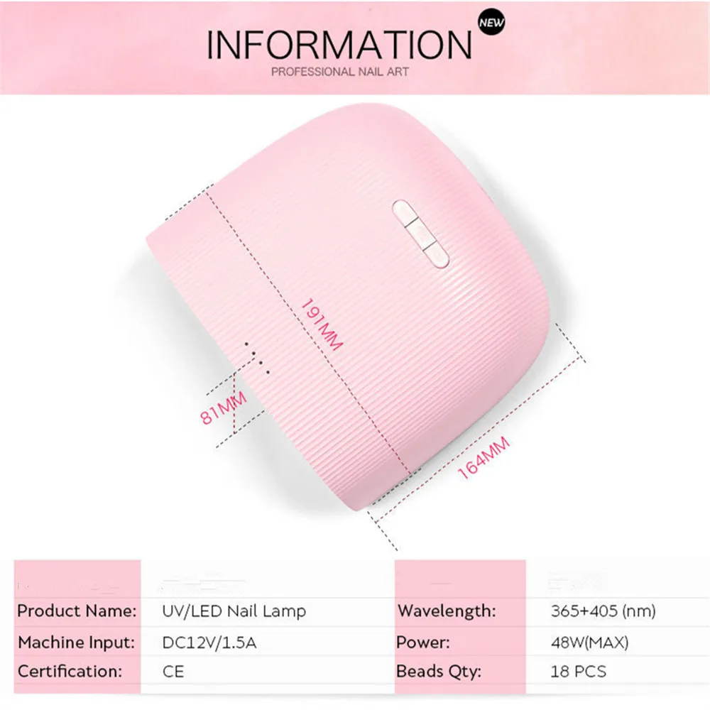 48W UV LED Nail Lamp Pink Blue Nail Light Gel Polish Varnish Cured Professional Nail Dryer Tools Dual Source Timing Manicure
48W UV LED Nail Lamp Pink Blue Nail Light Gel Polish Varnish Cured Professional Nail Dryer Tools Dual Source Timing Manicure