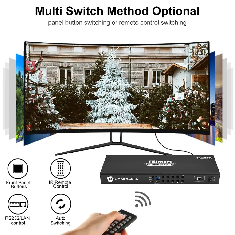 8 Ports HDMI Switch 4K@60Hz 8x1Console Rack Mount Switch USB 2.0 Switch HDMI 8 Ports Share with 8 PCs RS232 LAN Port IR Control
8 Ports HDMI Switch 4K@60Hz 8x1Console Rack Mount Switch USB 2.0 Switch HDMI 8 Ports Share with 8 PCs RS232 LAN Port IR Control