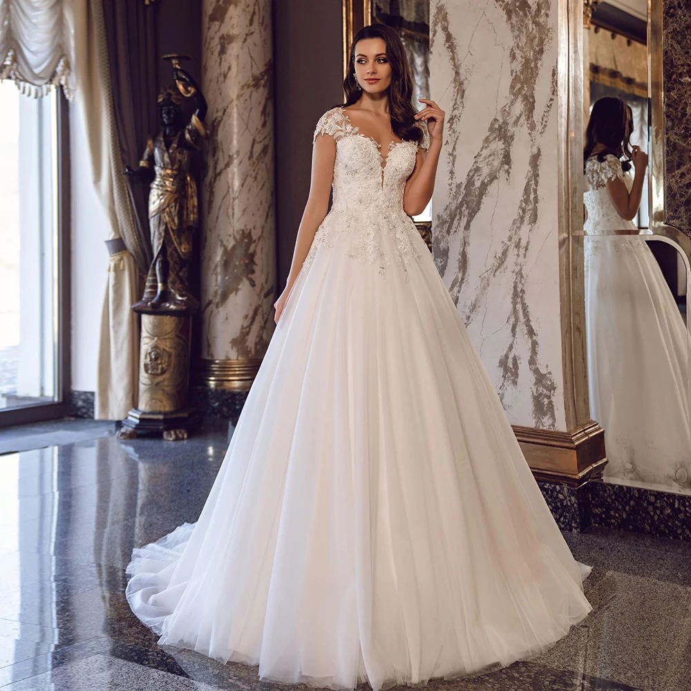 Elegant Princess White Bridal Gown For Woman Short Sleeves Corset Sweep Train Romantic Wedding Dresses V Neck Vestidos
Elegant Princess White Bridal Gown For Woman Short Sleeves Corset Sweep Train Romantic Wedding Dresses V Neck Vestidos
