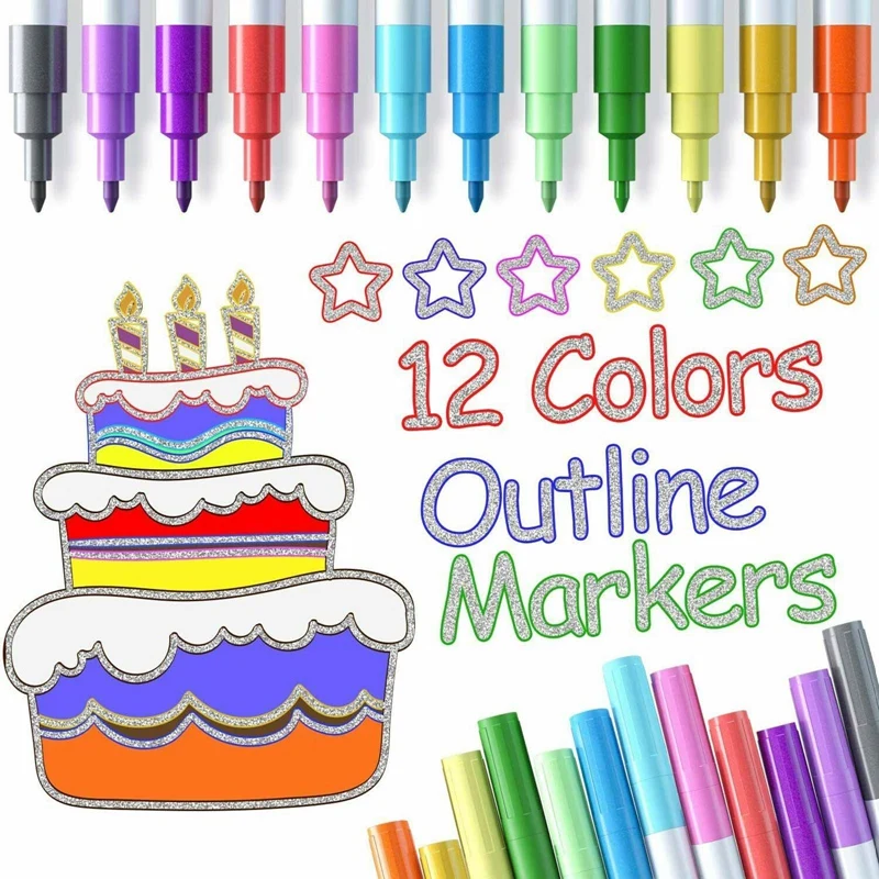 12 Colors Double Line Outline Pen Metallic Markers For Poster Cards,Arts And Crafts For Kids Adults,DIY Pocket Contour Flash Pen
12 Colors Double Line Outline Pen Metallic Markers For Poster Cards,Arts And Crafts For Kids Adults,DIY Pocket Contour Flash Pen