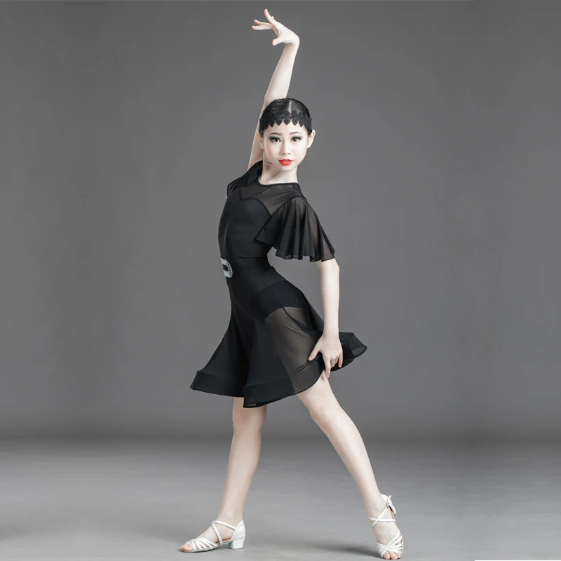 2020 New Children Latin Dance Dress Competition Costumes Sexy Female Black Mesh Professional Gymnastic Performance | Тематическая