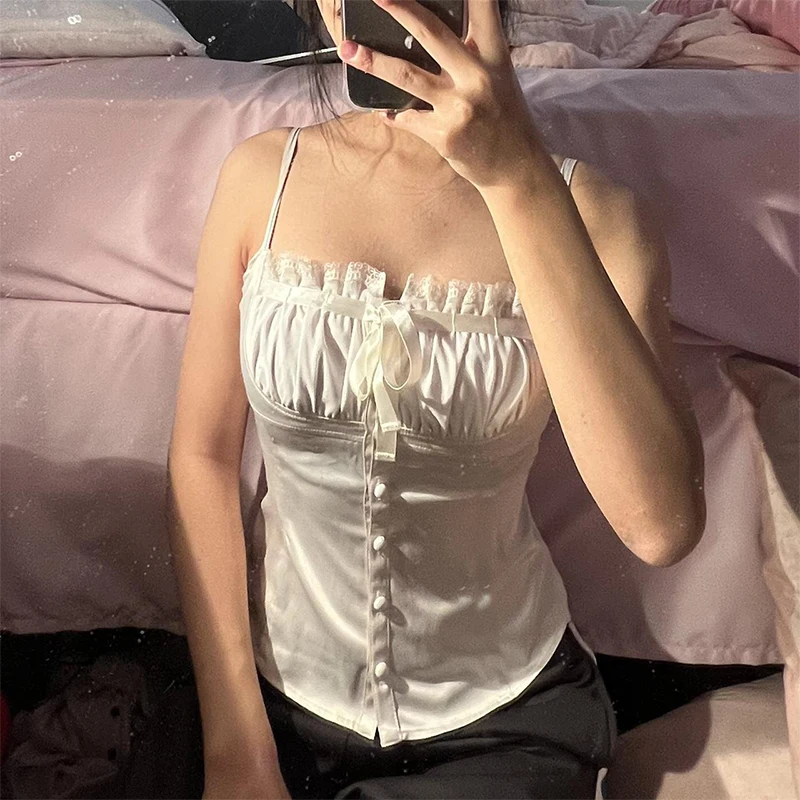 WeiYao Casual Ruched White Top Women Button Patchwork Bandage Camisole Slash Neck Lace Satin Tops Harajuku Casual Backless
WeiYao Casual Ruched White Top Women Button Patchwork Bandage Camisole Slash Neck Lace Satin Tops Harajuku Casual Backless