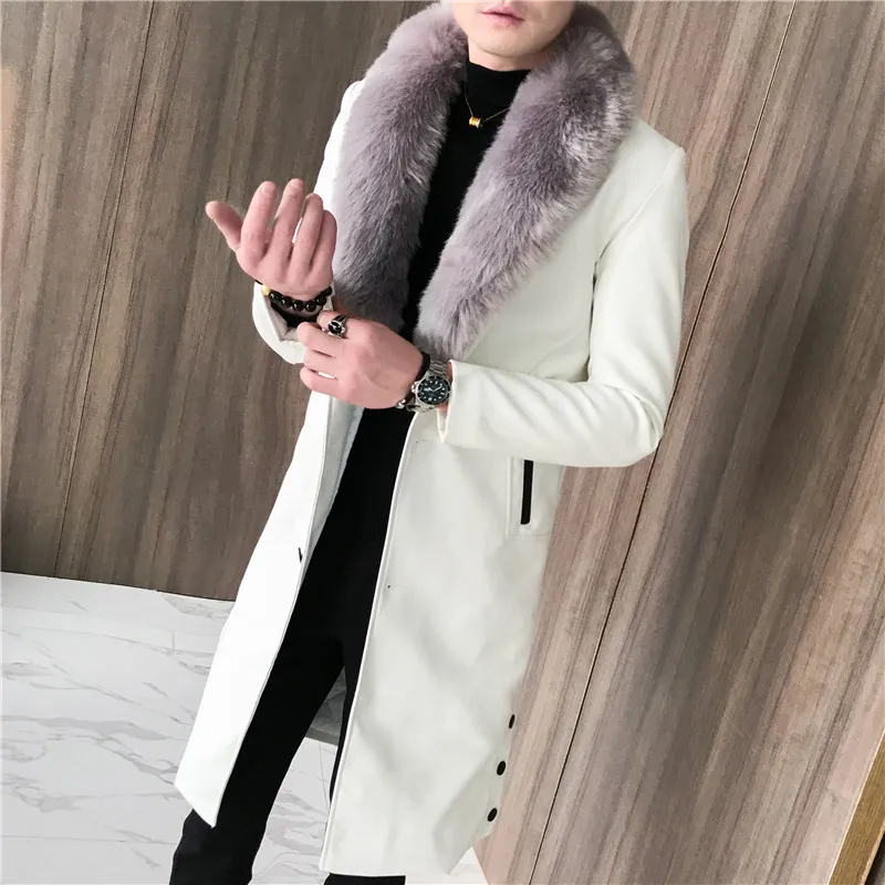 Luxury Big Fur Collar Long Leather Coats For Mens White Trench Coats Thick Velvet Winter Overcoats Long Jakets Elegant Black
Luxury Big Fur Collar Long Leather Coats For Mens White Trench Coats Thick Velvet Winter Overcoats Long Jakets Elegant Black