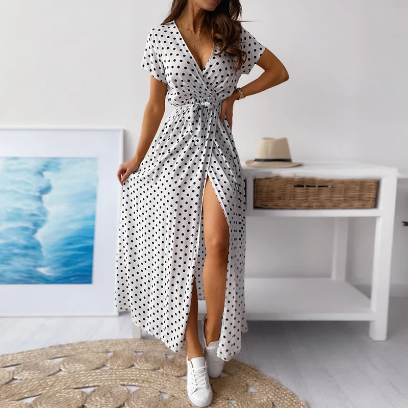 Women Sexy V Neck Short Sleeve Beach Boho Dress Party Dress Printed Short Sleeve 2021 Summer Casual Dot Print Long Dress
Women Sexy V Neck Short Sleeve Beach Boho Dress Party Dress Printed Short Sleeve 2021 Summer Casual Dot Print Long Dress