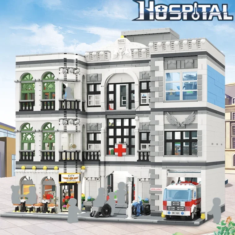 Город МОС серия Street View больничная модель кирпичи с куклами сделай сам большая