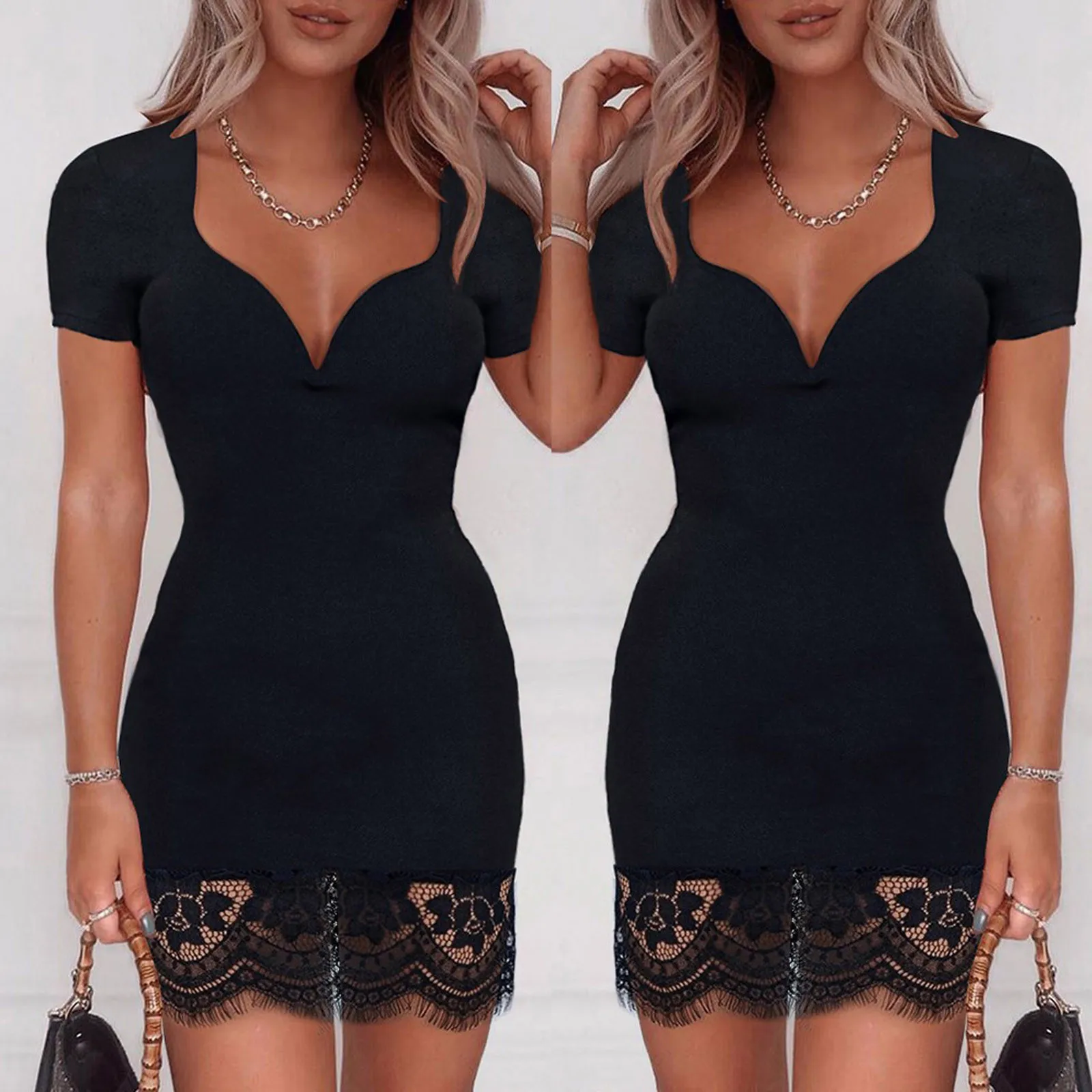 Sagace women's solid color short sleeve lace stitching sexy dress short sleeve stitching temperament skirt dress tight solid
Sagace women's solid color short sleeve lace stitching sexy dress short sleeve stitching temperament skirt dress tight solid