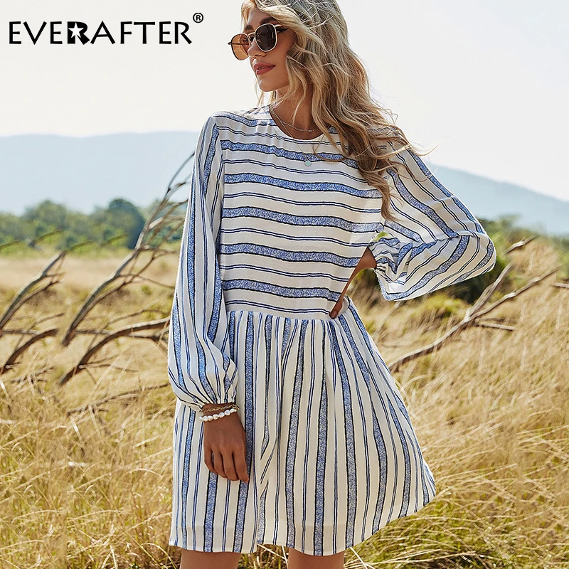 EVERAFTER Blue O-neck Striped Women Dress Summer A-line Loose Long Sleeve Elegant Midi Dress Casual Holiday Lady Dress 2021
EVERAFTER Blue O-neck Striped Women Dress Summer A-line Loose Long Sleeve Elegant Midi Dress Casual Holiday Lady Dress 2021