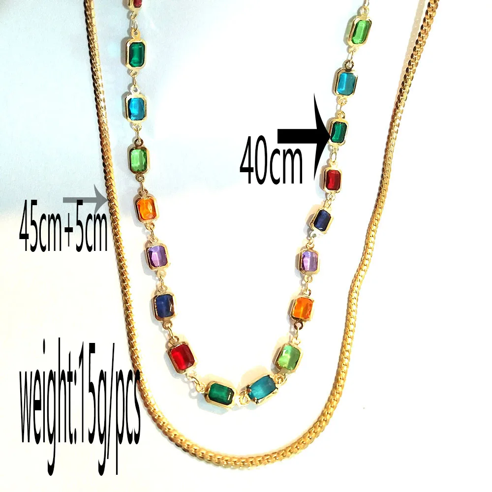 New arrival square colorful diamond double layer necklace 2021 ladies retro fashion simple clavicle jewelry party gift | Украшения и