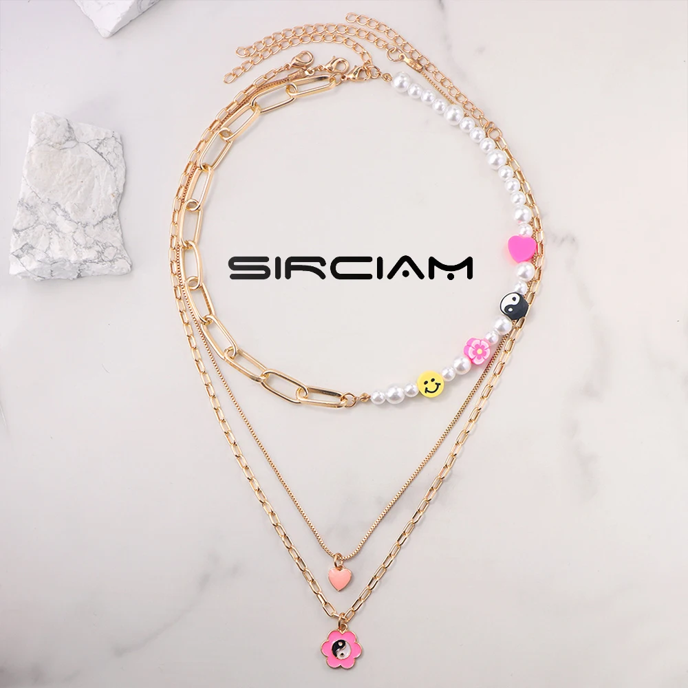 Summer Layered Pink Heart Asymmetry Pearls Bead Choker Necklace For Women Smiley Beaded Enamel Yin Yang Flower Charm Necklaces
Summer Layered Pink Heart Asymmetry Pearls Bead Choker Necklace For Women Smiley Beaded Enamel Yin Yang Flower Charm Necklaces