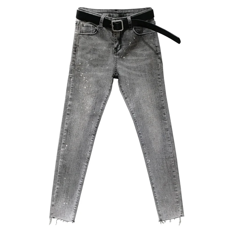 European High Waist Skinny Trousers New Spring Women Hot Drill Pencil Pants Nine-point Jeans Girl Lady Streetwear Grey Jeans
European High Waist Skinny Trousers New Spring Women Hot Drill Pencil Pants Nine-point Jeans Girl Lady Streetwear Grey Jeans