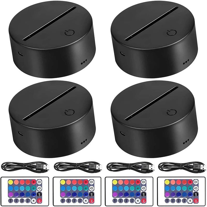 4 Pack 3D Night LED Light Lamp Base With Remote Control And USB Cable, Adjustable 7 Colors Decoration Light Stand
4 Pack 3D Night LED Light Lamp Base With Remote Control And USB Cable, Adjustable 7 Colors Decoration Light Stand
