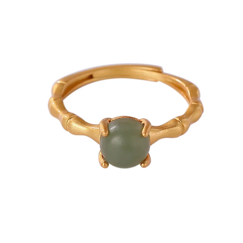925 sterling silver gold plated Hetian jade Qiemo blue ring personality bamboo simple Women's Open ring 
925 sterling silver gold plated Hetian jade Qiemo blue ring personality bamboo simple Women's Open ring