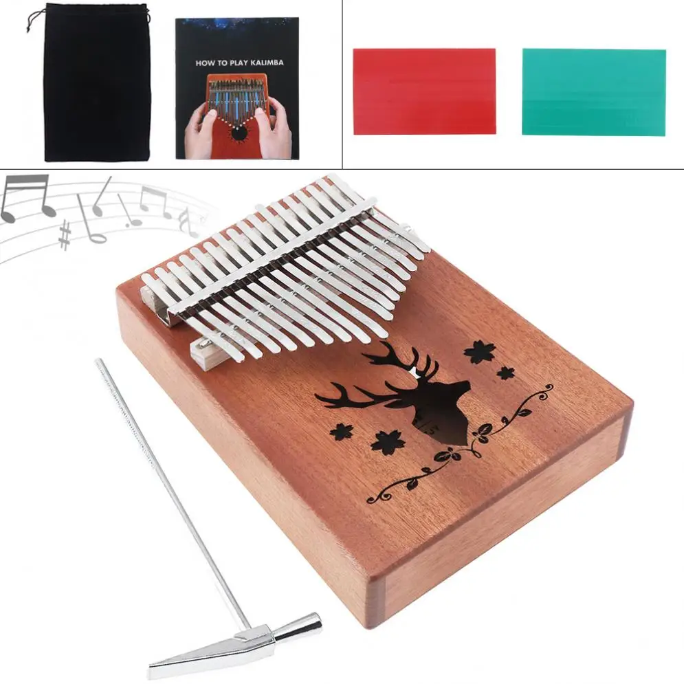 

17 Key Kalimba Thumb Piano Elk Sound Hole Single Board Mahogany Mbira Mini Keyboard Instrument with Complete Accessories