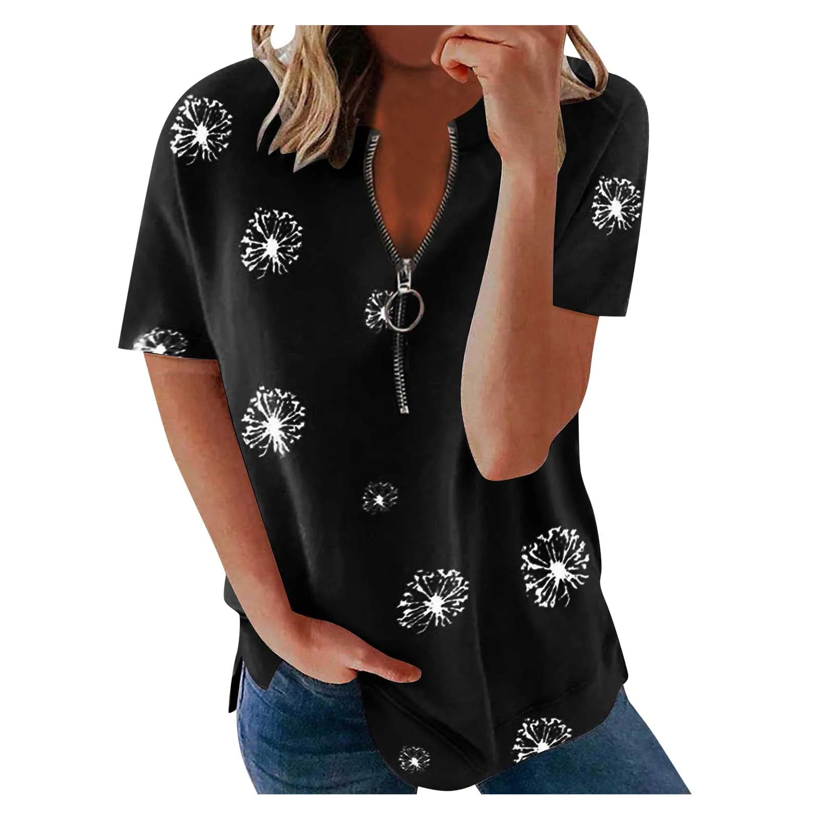 Flowy Blouse For Women Short Sleeve Tops Summer Zip-up Tops Summer Women's Casual Loose Large Size Tops Tunics Blusas
Flowy Blouse For Women Short Sleeve Tops Summer Zip-up Tops Summer Women's Casual Loose Large Size Tops Tunics Blusas