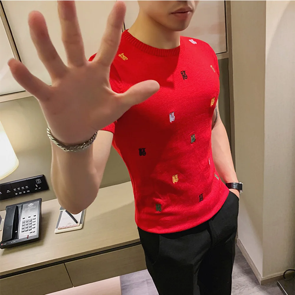 Spring and summer round neck short-sleeved T-shirt knitted bottoming shirt men's red embroidery Korean Slim T-shirt
Spring and summer round neck short-sleeved T-shirt knitted bottoming shirt men's red embroidery Korean Slim T-shirt