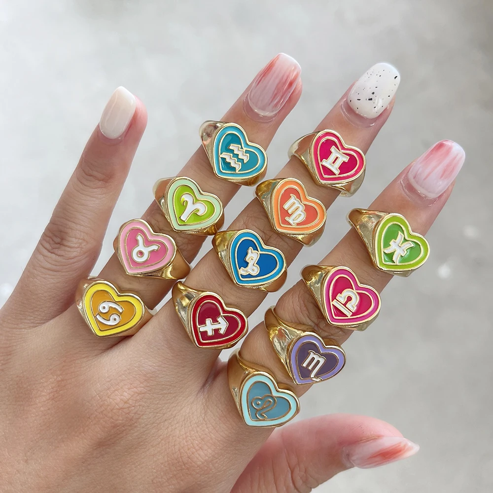 Boho Ethnic Sweet Drop Glue Color 12 Zodiac Constellation Heart Rings for Women Drop Oil Jewelry Trend Anel Feminino Aneis Bague
Boho Ethnic Sweet Drop Glue Color 12 Zodiac Constellation Heart Rings for Women Drop Oil Jewelry Trend Anel Feminino Aneis Bague
