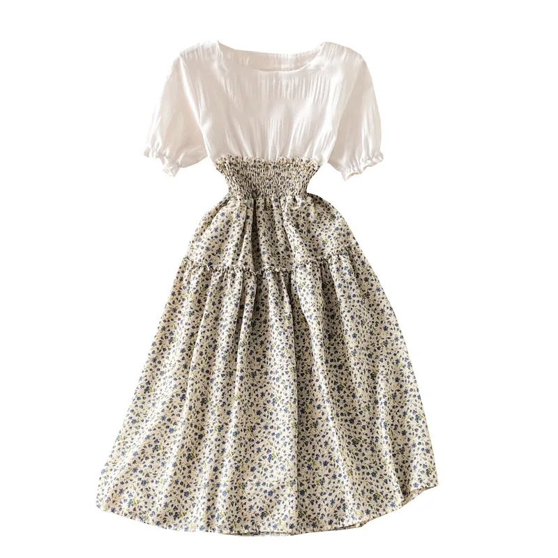 Summer 2021 New Retro round neck floral short sleeve waist slim A-line fake two Chiffon dresses
Summer 2021 New Retro round neck floral short sleeve waist slim A-line fake two Chiffon dresses