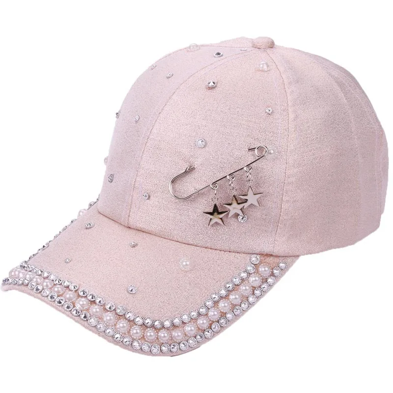 New fashion personality Shiny pearl decoration female cap Cotton sunshade trend five-pointed star sequins travel hip-hop Cap