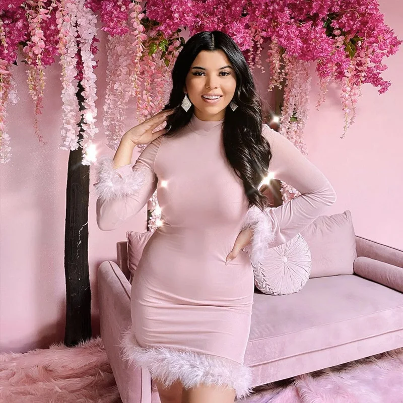 Fur Knitted Turtleneck Sweater Dress Women Winter Mini Long Sleeve Casual Slim Dress Sexy Club Wear Feathers Sleeve Bodycon y2k
Fur Knitted Turtleneck Sweater Dress Women Winter Mini Long Sleeve Casual Slim Dress Sexy Club Wear Feathers Sleeve Bodycon y2k