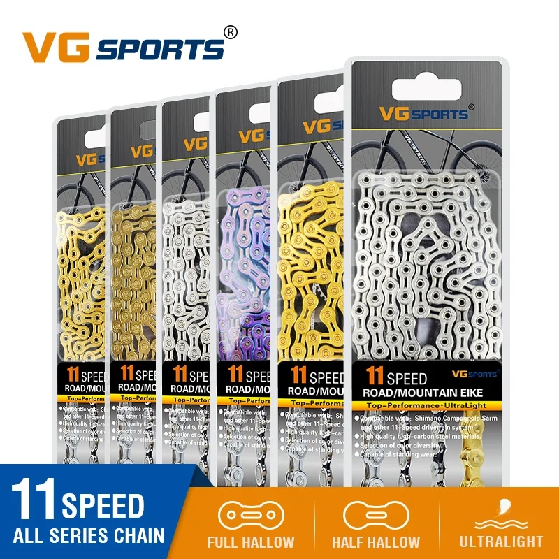 VG SPORTS Ultralight Road Bicycle Chain 11 Speed Gold/Sliver Half/Full Hollow MTB Mountain Bike Chains 116 Quick Links Parts
VG SPORTS Ultralight Road Bicycle Chain 11 Speed Gold/Sliver Half/Full Hollow MTB Mountain Bike Chains 116 Quick Links Parts