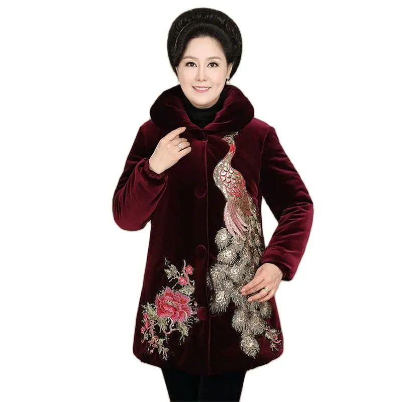 Winter Warm Parkas Women's Gold Velvet Embroidery Windbreaker Large Size Middle Aged Mother Elegant Velvet Trench Coat 5XL W2408
Winter Warm Parkas Women's Gold Velvet Embroidery Windbreaker Large Size Middle Aged Mother Elegant Velvet Trench Coat 5XL W2408