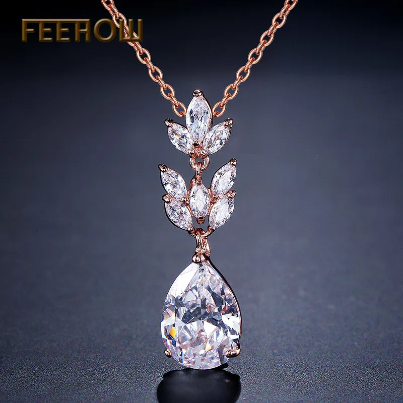 FEEHOW Fashion Water Drop Cubic Zirconia Pendant Necklace for Women Trendy Leaf Bridal Wedding Party Jewelry FWNP2144
FEEHOW Fashion Water Drop Cubic Zirconia Pendant Necklace for Women Trendy Leaf Bridal Wedding Party Jewelry FWNP2144