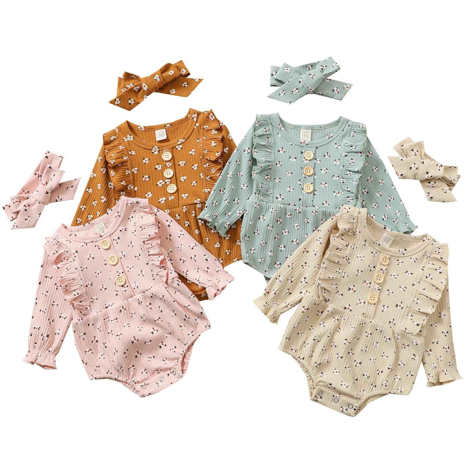 2021 0-24M Baby Girl Romper 2pcs Floral Print Clothes Set Long Sleeve O-neck Jumpsuit with Ruffles+Bow-knot Headband Spring Fall
2021 0-24M Baby Girl Romper 2pcs Floral Print Clothes Set Long Sleeve O-neck Jumpsuit with Ruffles+Bow-knot Headband Spring Fall