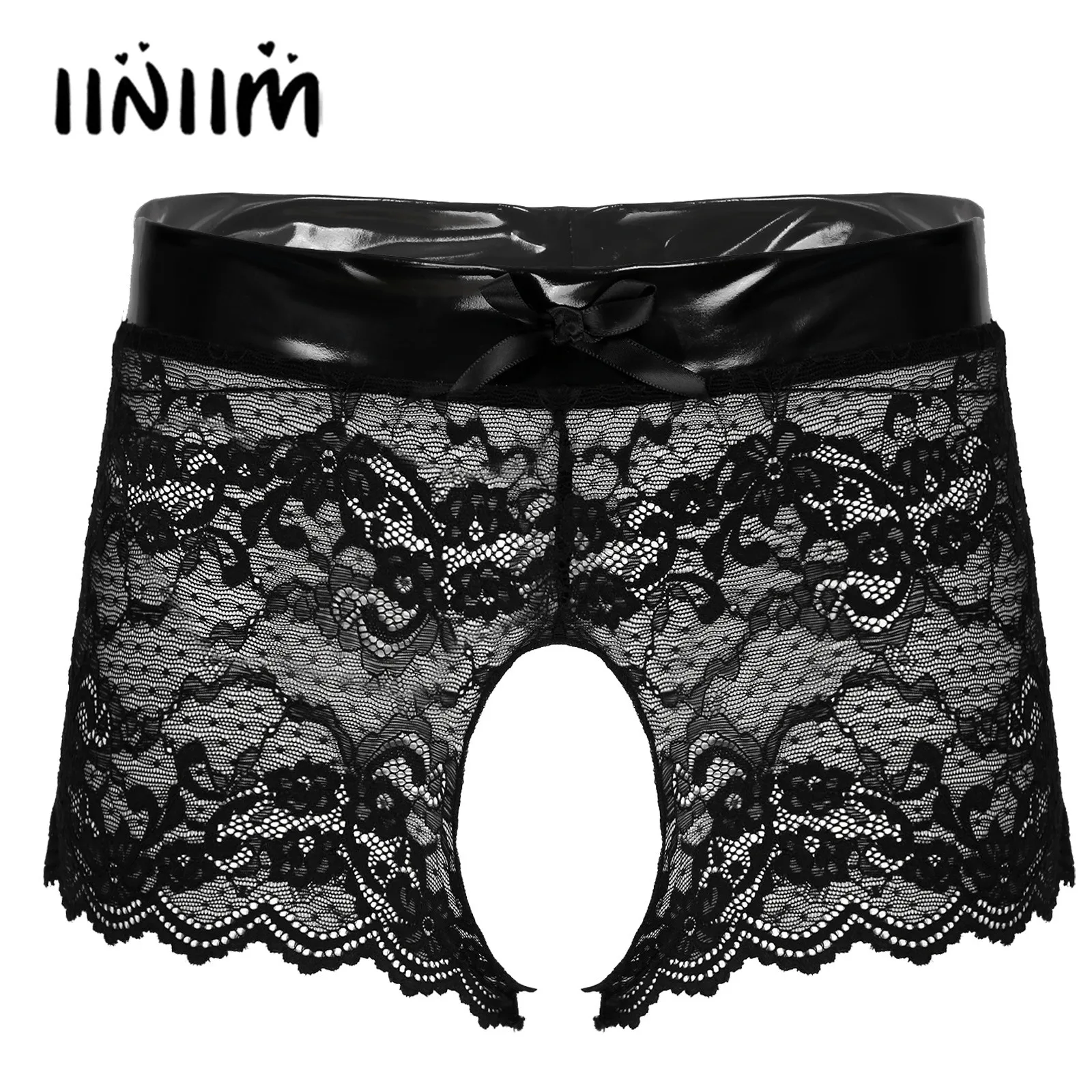 Womens Lingerie Open Crotch Underwear See-through Lace Crotchless Erotic Panties Low Waist Patent Leather Waistband Underpants
Womens Lingerie Open Crotch Underwear See-through Lace Crotchless Erotic Panties Low Waist Patent Leather Waistband Underpants