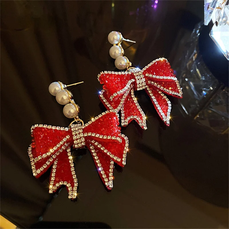 Korean Style Red Bowknot Dangle Earrings for Women Three Pearl Rhinestone Earrings Weddings Party Jewelry Accessories
Korean Style Red Bowknot Dangle Earrings for Women Three Pearl Rhinestone Earrings Weddings Party Jewelry Accessories