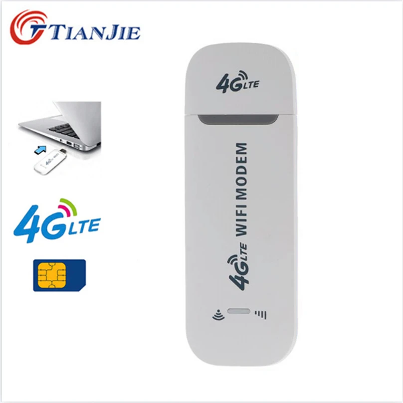 

TianJie 4G WiFi Router LTE USB Modem Wireless Broadband Mobile Hotspot 3G Unlocked Dongle with SIM Slot Card Stick Data