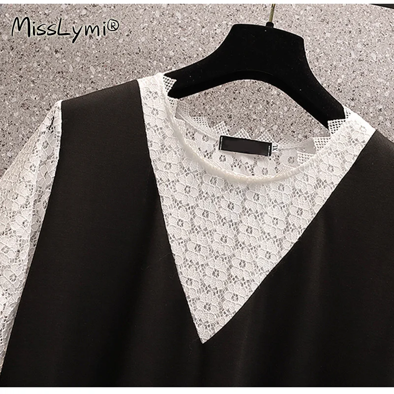 4XL Plus Size Women Casual Dress Summer 2021 White Flower Lace Short Sleeve Patchwork Black Fake Two Piece Loose Ladies Dress
4XL Plus Size Women Casual Dress Summer 2021 White Flower Lace Short Sleeve Patchwork Black Fake Two Piece Loose Ladies Dress