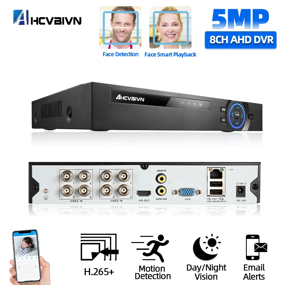 

8CH 6 IN 1 DVR NVR Hybrid Recorder 5MP Face Detection CCTV Digital Surveillance Video Recorder H.265 XMEYE AHD DVR System 4CH