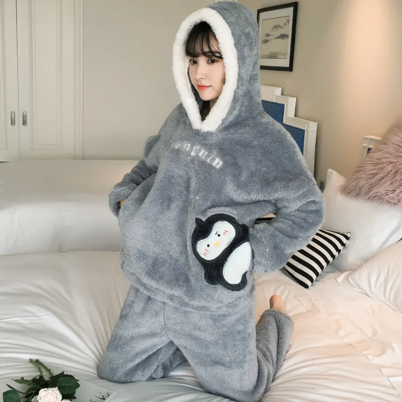 New 2 Pieces Women Winter Pajama Sets Cute Cartoon Long Sleeve Hooded Sleepwear Fashion Ladies Warm Pyjama Suit Home Clothes
New 2 Pieces Women Winter Pajama Sets Cute Cartoon Long Sleeve Hooded Sleepwear Fashion Ladies Warm Pyjama Suit Home Clothes