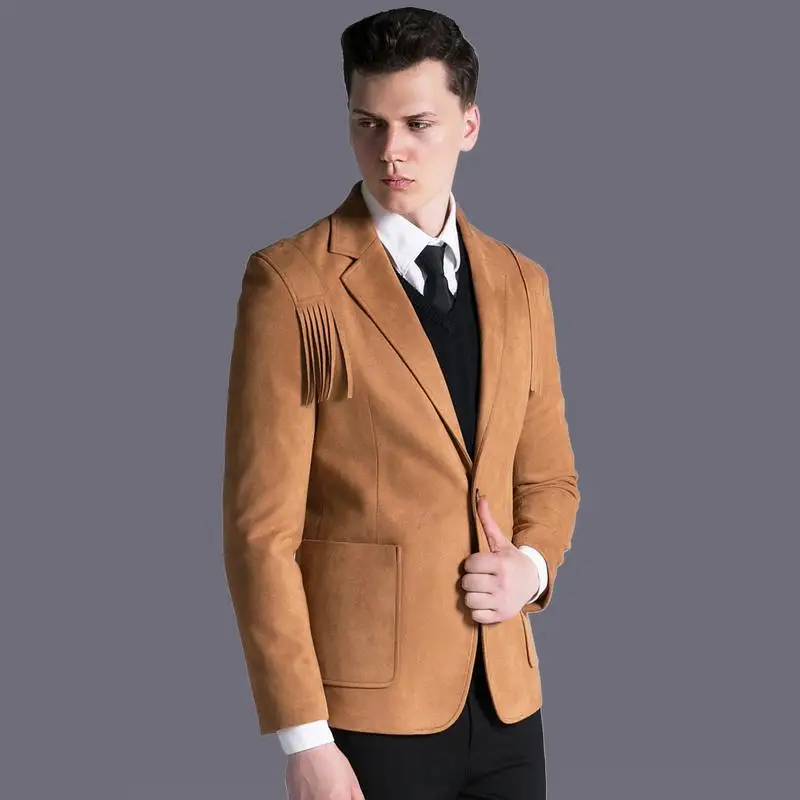 New Arrival Suede Mens Blazer Luxury One Button Solid Slim Fit Tassel Blazer Men High Quality Europe Vintage Prom Blazers
New Arrival Suede Mens Blazer Luxury One Button Solid Slim Fit Tassel Blazer Men High Quality Europe Vintage Prom Blazers