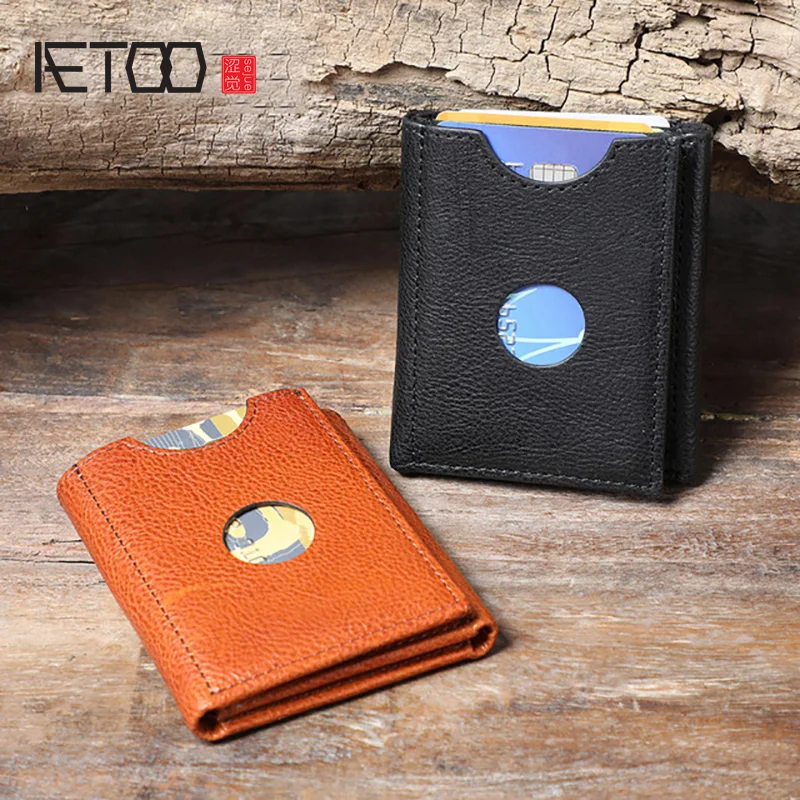 

AETOO Ретро сумка для пикапа растительного дубления, простой кожаный короткий кошелек, Ретро Бумажник ручной работы