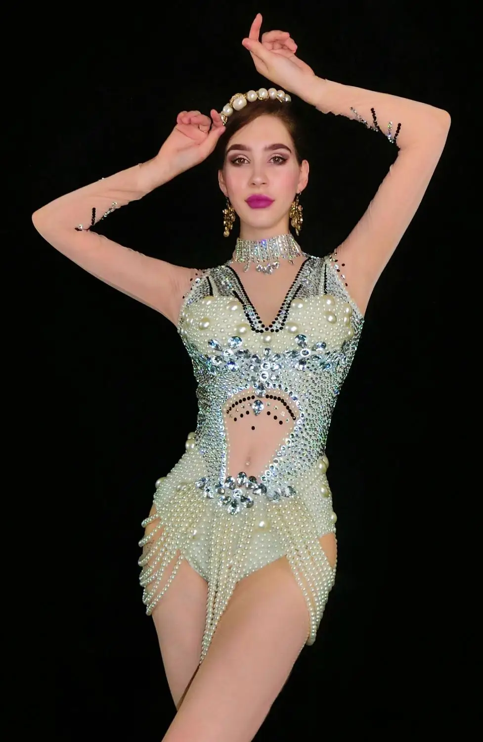 New Silver Stones Pearls Transparent Long Sleeves Bodysuit Women's Bar Birthday Celebrate Wear DS Dance Mesh Outfit
New Silver Stones Pearls Transparent Long Sleeves Bodysuit Women's Bar Birthday Celebrate Wear DS Dance Mesh Outfit