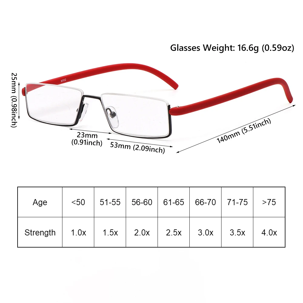 1.0~4.0x Retro Rectangle Presbyopia Eyeglasses TR90 Half Frame Reading GlassesSpring Hinge Readers for Men and Women
1.0~4.0x Retro Rectangle Presbyopia Eyeglasses TR90 Half Frame Reading GlassesSpring Hinge Readers for Men and Women