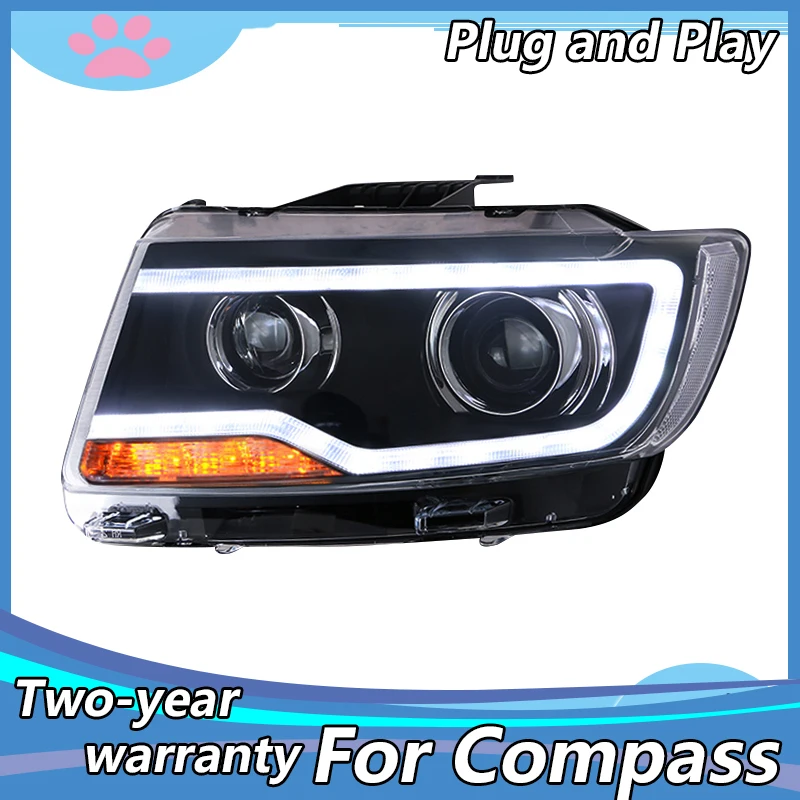 

Car Styling Head Lamp Case For Jeep Compass 2011-2016 Grand Cherokee LED Headlight DRL Lens Double Beam Bi-Xenon
