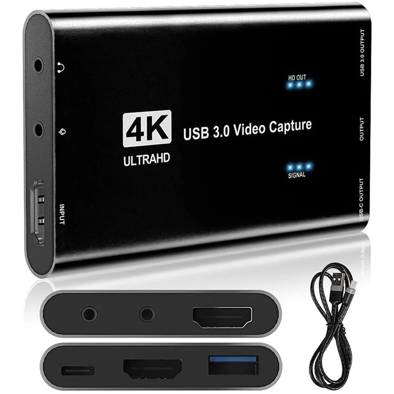 Карта видеозахвата 4K 1080P 60Fps, карта захвата игр с нулевым временем потокового видео и аудиозаписи, USB 3,0
Карта видеозахвата 4K 1080P 60Fps, карта захвата игр с нулевым временем потокового видео и аудиозаписи, USB 3,0
