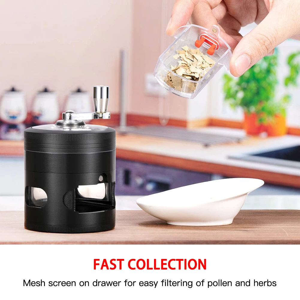 4-Layer Grinder, Manual Spice Grinder With Drawer, Herbal Spice, Foldable Handle, Drawer With Mesh Screen And Pollen Scraper
4-Layer Grinder, Manual Spice Grinder With Drawer, Herbal Spice, Foldable Handle, Drawer With Mesh Screen And Pollen Scraper