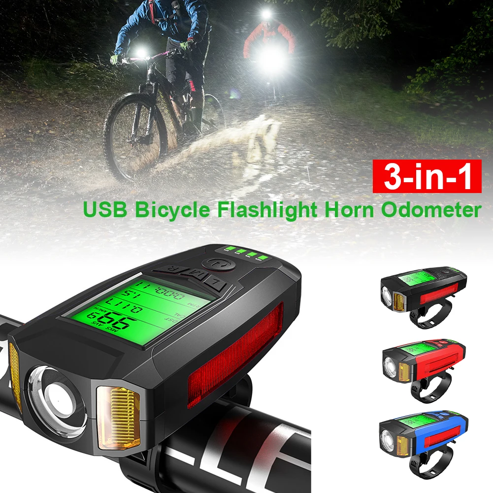 3-in-1 USB Bicycle Flashlight 5 LED Bicycle Speedometer/Horn Bike Front Light Waterproof Headlight Odometer Bike Accessories
3-in-1 USB Bicycle Flashlight 5 LED Bicycle Speedometer/Horn Bike Front Light Waterproof Headlight Odometer Bike Accessories