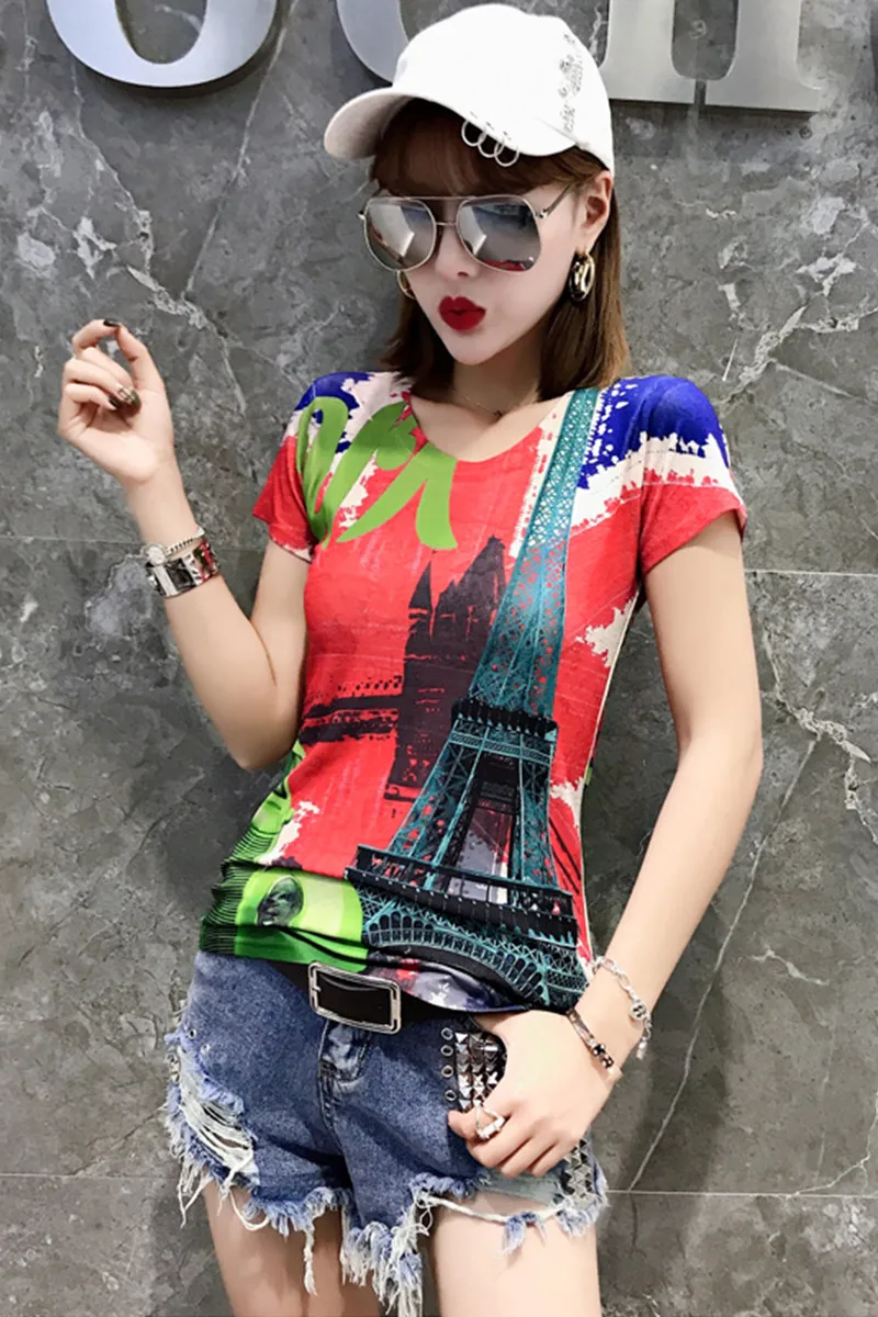 2019 Summer New Fashion Iron Tower Printing T Shirt Women Short Sleeve Slim Thin Personality All-match Round Neck Tops Casual
2019 Summer New Fashion Iron Tower Printing T Shirt Women Short Sleeve Slim Thin Personality All-match Round Neck Tops Casual