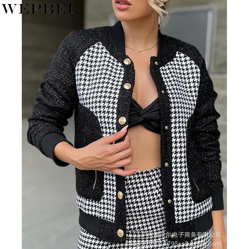 WEPBEL Fashion Houndstooth Printed Coat Women's Stitching Straight Coat Autumn Casual Long Sleeve Single-Breasted Pocket Coat
WEPBEL Fashion Houndstooth Printed Coat Women's Stitching Straight Coat Autumn Casual Long Sleeve Single-Breasted Pocket Coat