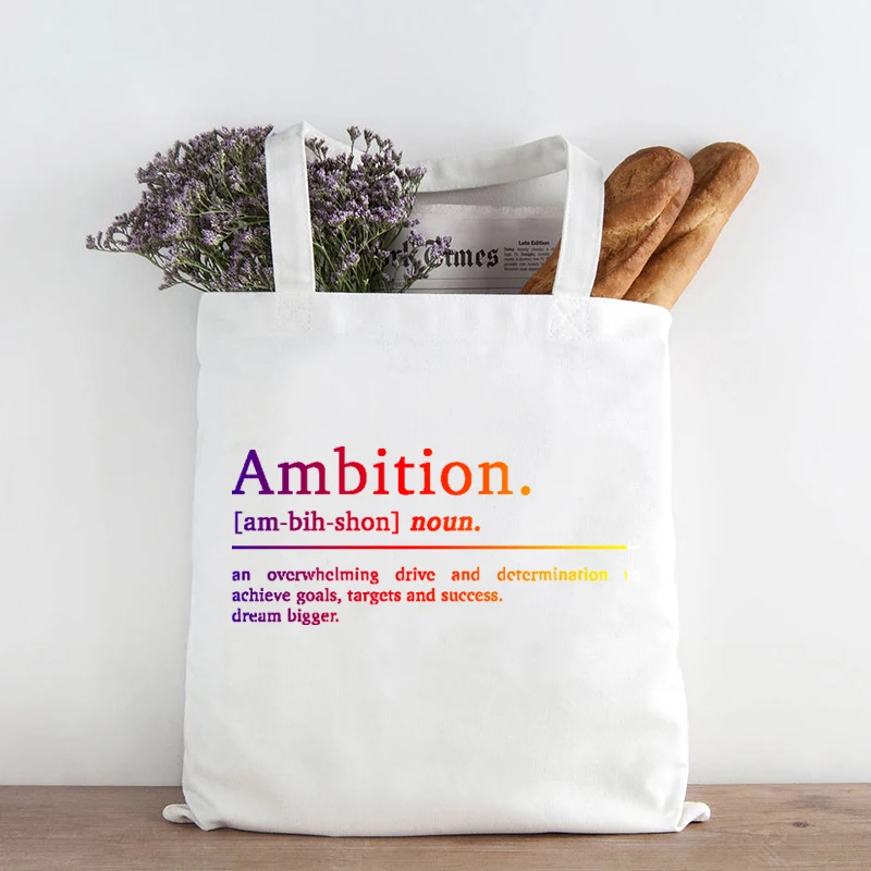 Ambition Definition Canvas Tote Bag Inspirational Quotes Prints Tote Bags Reusable Motivational Prints Letter Shopping Bags
Ambition Definition Canvas Tote Bag Inspirational Quotes Prints Tote Bags Reusable Motivational Prints Letter Shopping Bags