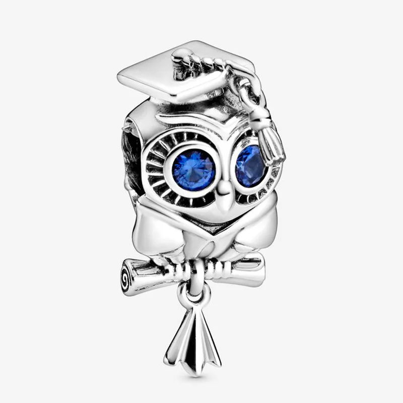 

Amas Real 925 silver wisdom owl graduation gift beaded Fit Original Bracelet Necklace DIY Jewelry