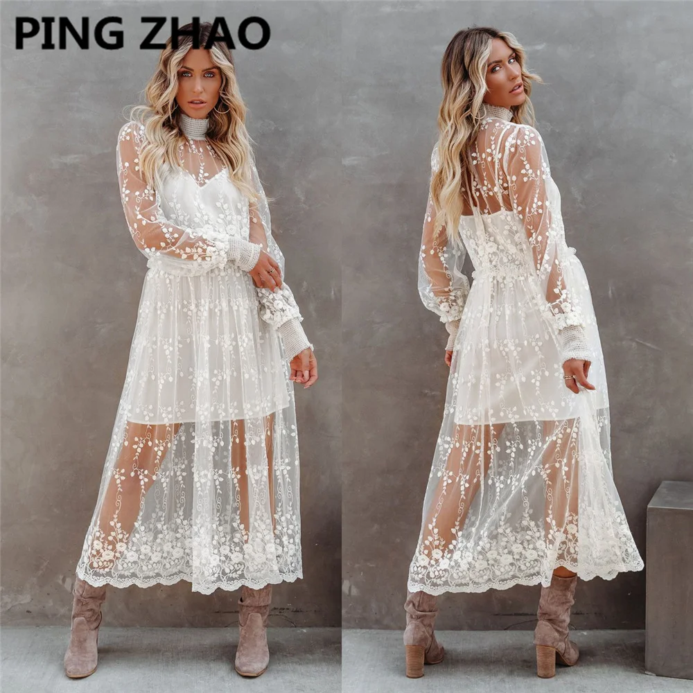 PING ZHAO Women Lace Mesh Dress Gauze Lantern Sleeve Voile Long Dress Female Retro Princess Dress 2 Piece Set
PING ZHAO Women Lace Mesh Dress Gauze Lantern Sleeve Voile Long Dress Female Retro Princess Dress 2 Piece Set