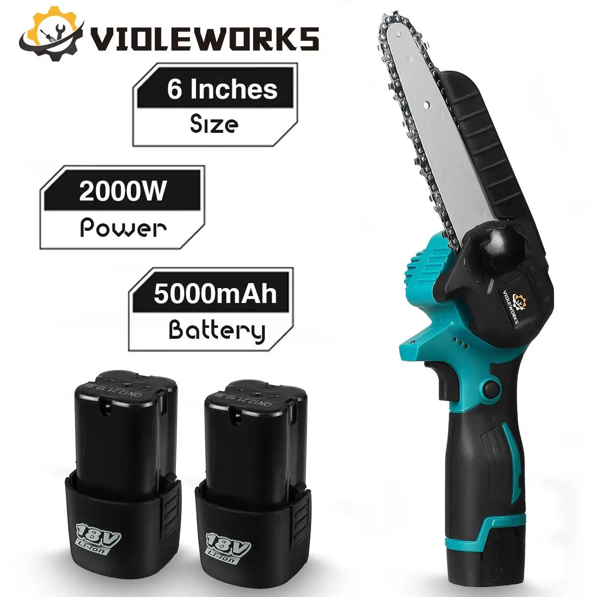 6 Inch Cordless Mini Electric Chain Saw 2000W Woodworking Pruning One-handed Saw With Li-ion Battery Electric Saw EU Plug
6 Inch Cordless Mini Electric Chain Saw 2000W Woodworking Pruning One-handed Saw With Li-ion Battery Electric Saw EU Plug