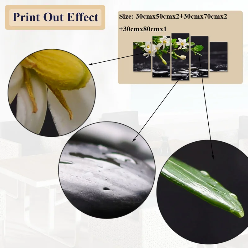 Flowers Canvas Painting White Flowers on Black Pebble Stone Wall Art Poster 5 Pieces HD Print Modern Home Decor Picture 
Flowers Canvas Painting White Flowers on Black Pebble Stone Wall Art Poster 5 Pieces HD Print Modern Home Decor Picture