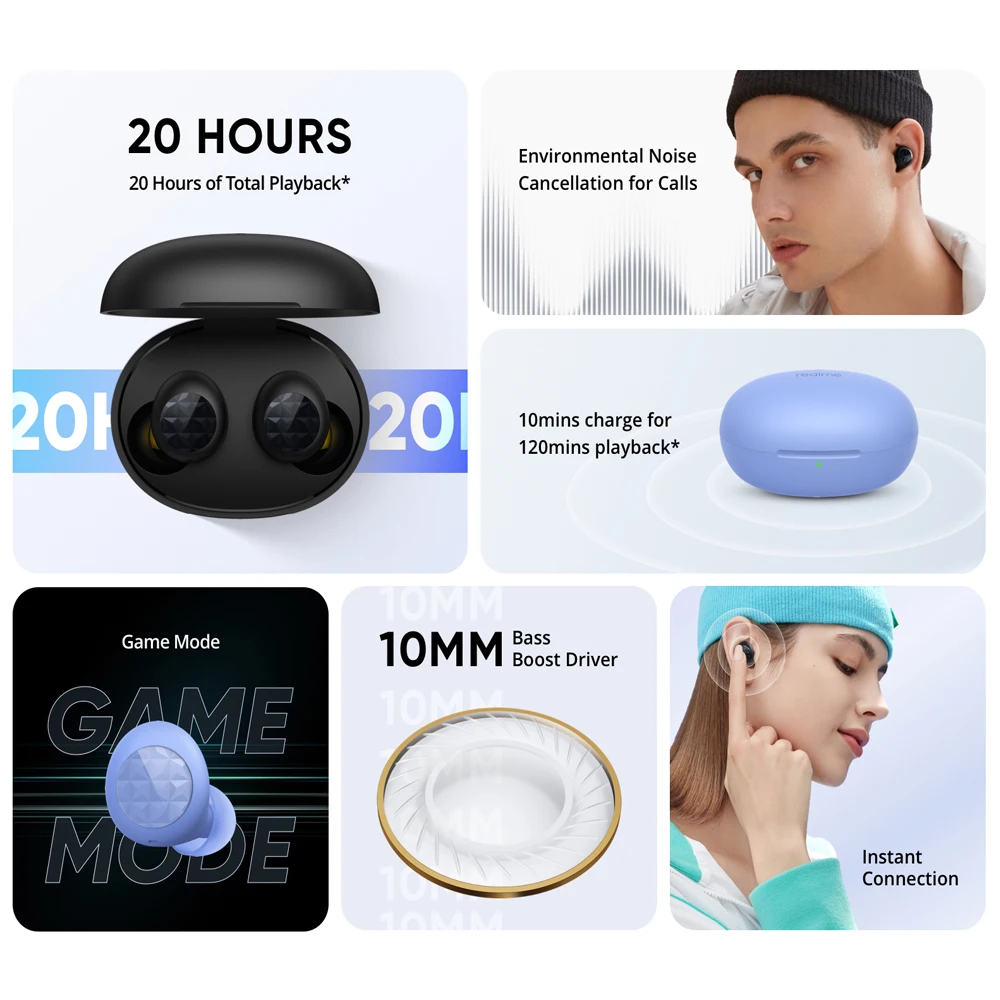 realme Buds Q2 TWS Wireless Headphones Bluetooth Earphones Touch Control 20 Hours Battery 88ms Super Low Latency Global Version
realme Buds Q2 TWS Wireless Headphones Bluetooth Earphones Touch Control 20 Hours Battery 88ms Super Low Latency Global Version